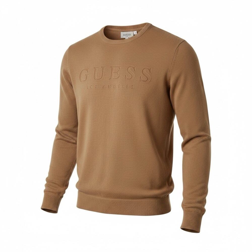 Guess Los Angeles Tero Emboss Sweater Size M Toasted Taupe Mens Brown